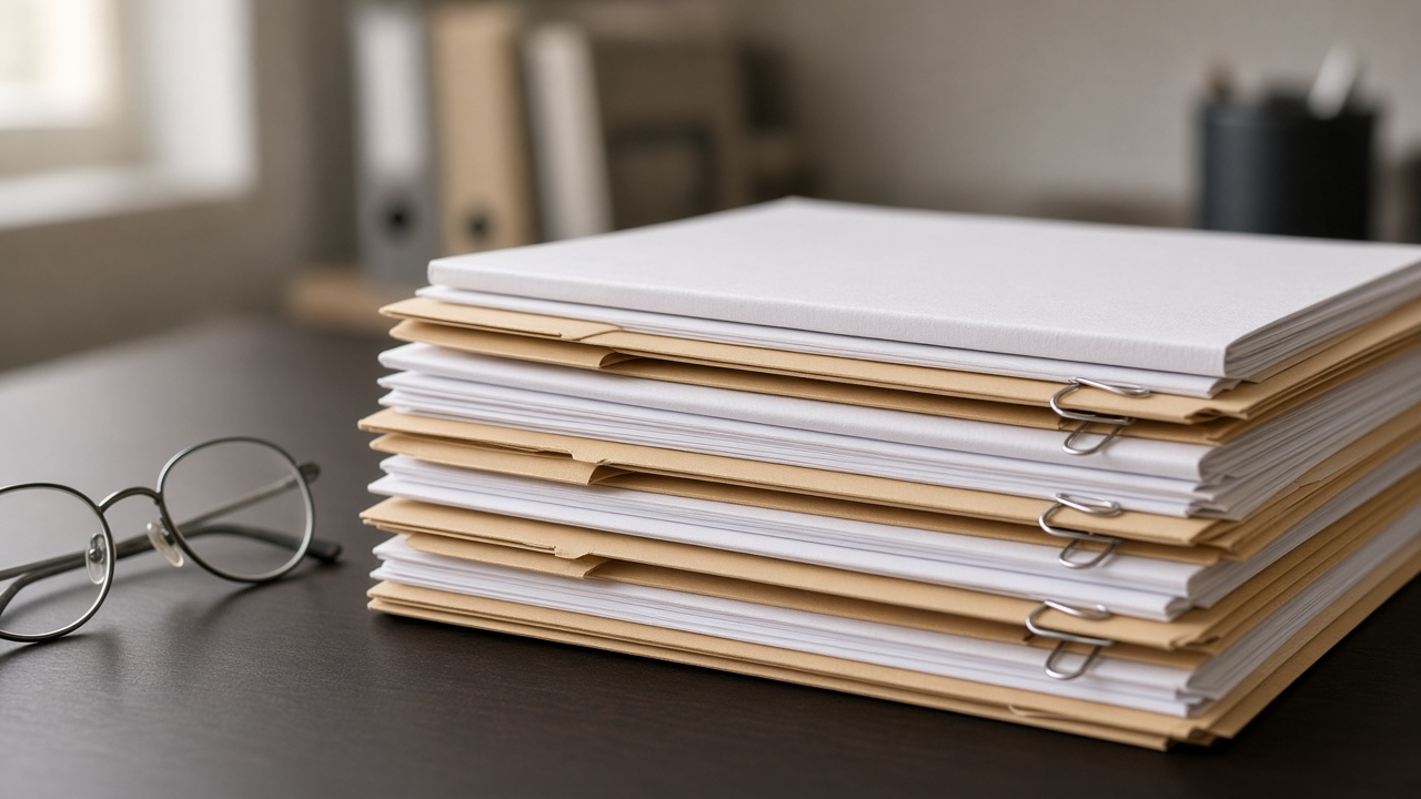 Stack of regulatory compliance folders