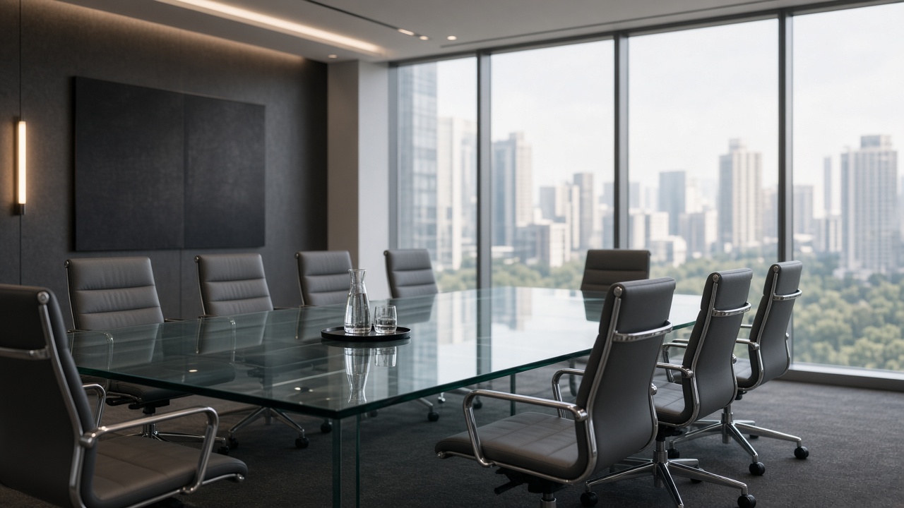 Empty corporate boardroom prepared for governance meeting