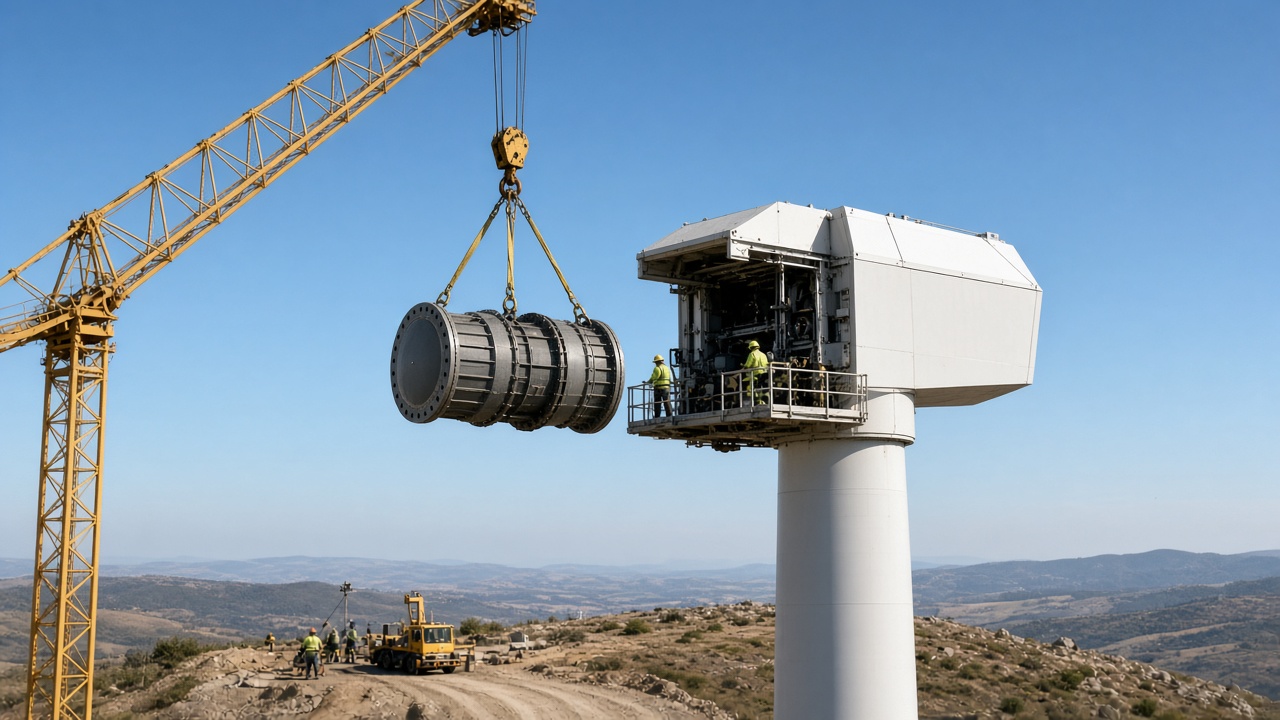Crane activity during turbine component replacement